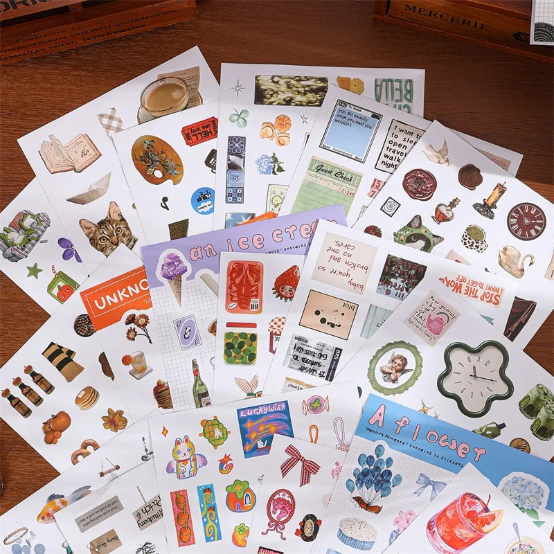 A collection of aesthetic nature stickers featuring various patterns for scrapbooking and DIY projects