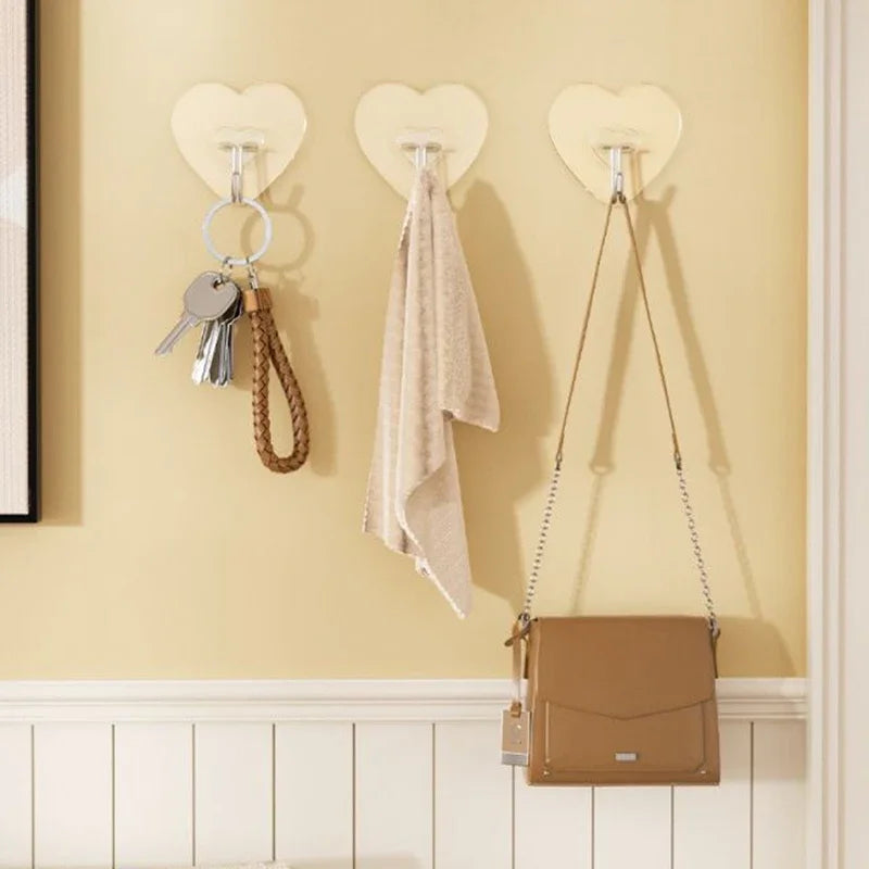 Heart-Shaped Self-Adhesive Hooks (Set of 6) – No-Drill, Multi-Purpose Transparent Hangers