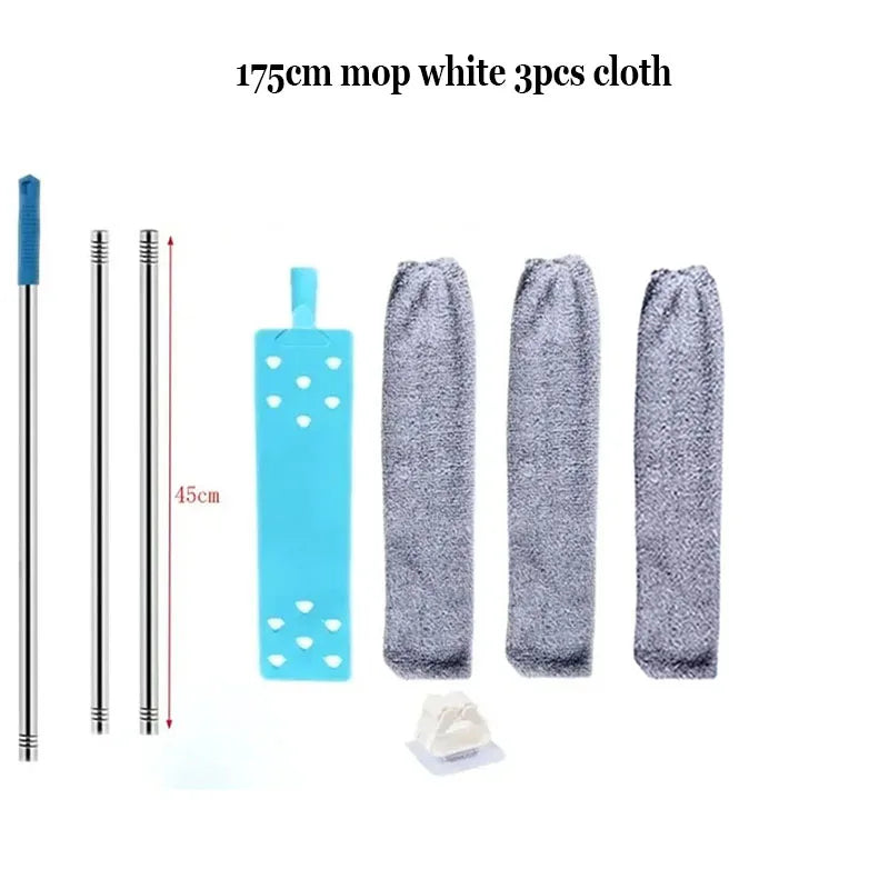 Three pieces of 175cm mop white cloth and a duster brush are shown.