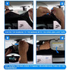 Instructions show how to fasten a foldable windshield sun shade to the mirror using a hook and loop tape.