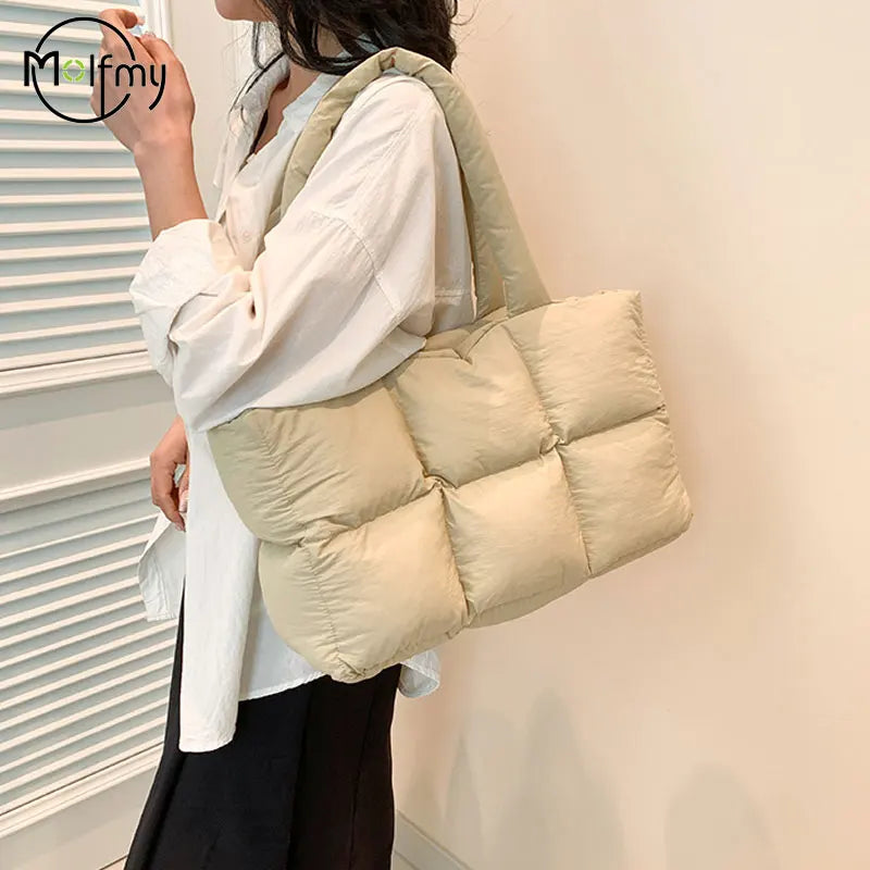Quilted Plaid Tote Shoulder Bag