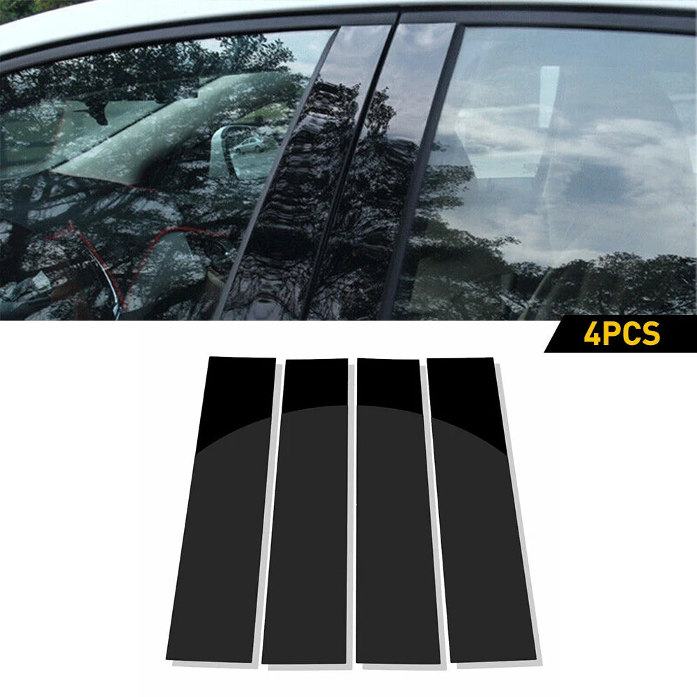 Set of four glossy black pillar post trim pieces for a Ford F-150 vehicle.