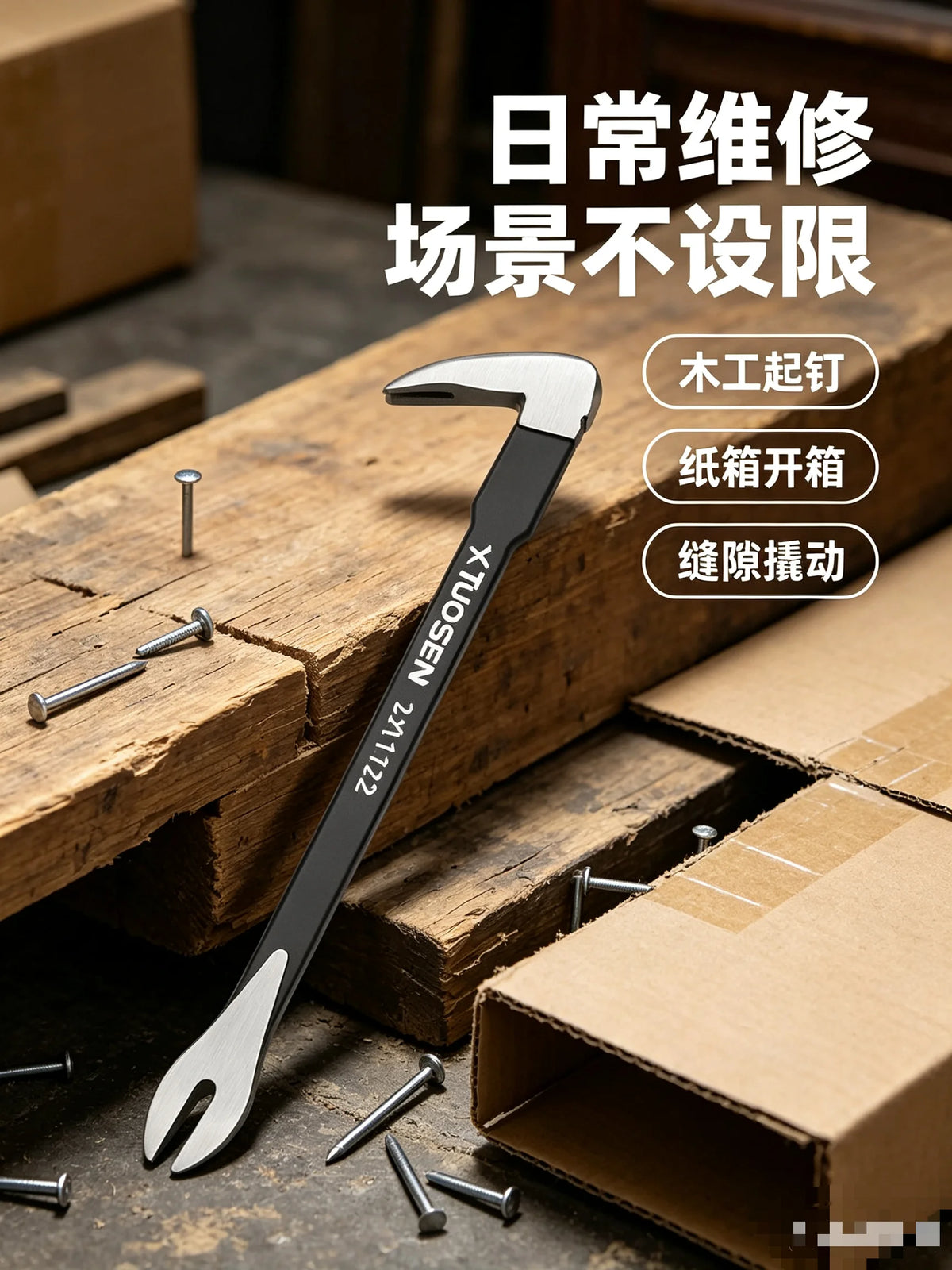 Heavy-Duty Nail Puller Crowbar for Woodworking