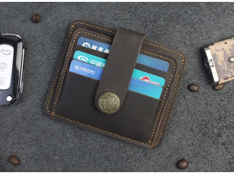 Handcrafted Cowhide Leather Card Wallet with Coin Pocket
