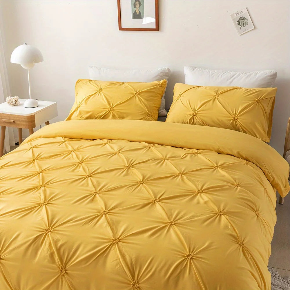 3D Buttoned Pleated Duvet Cover Set with Pillowcases