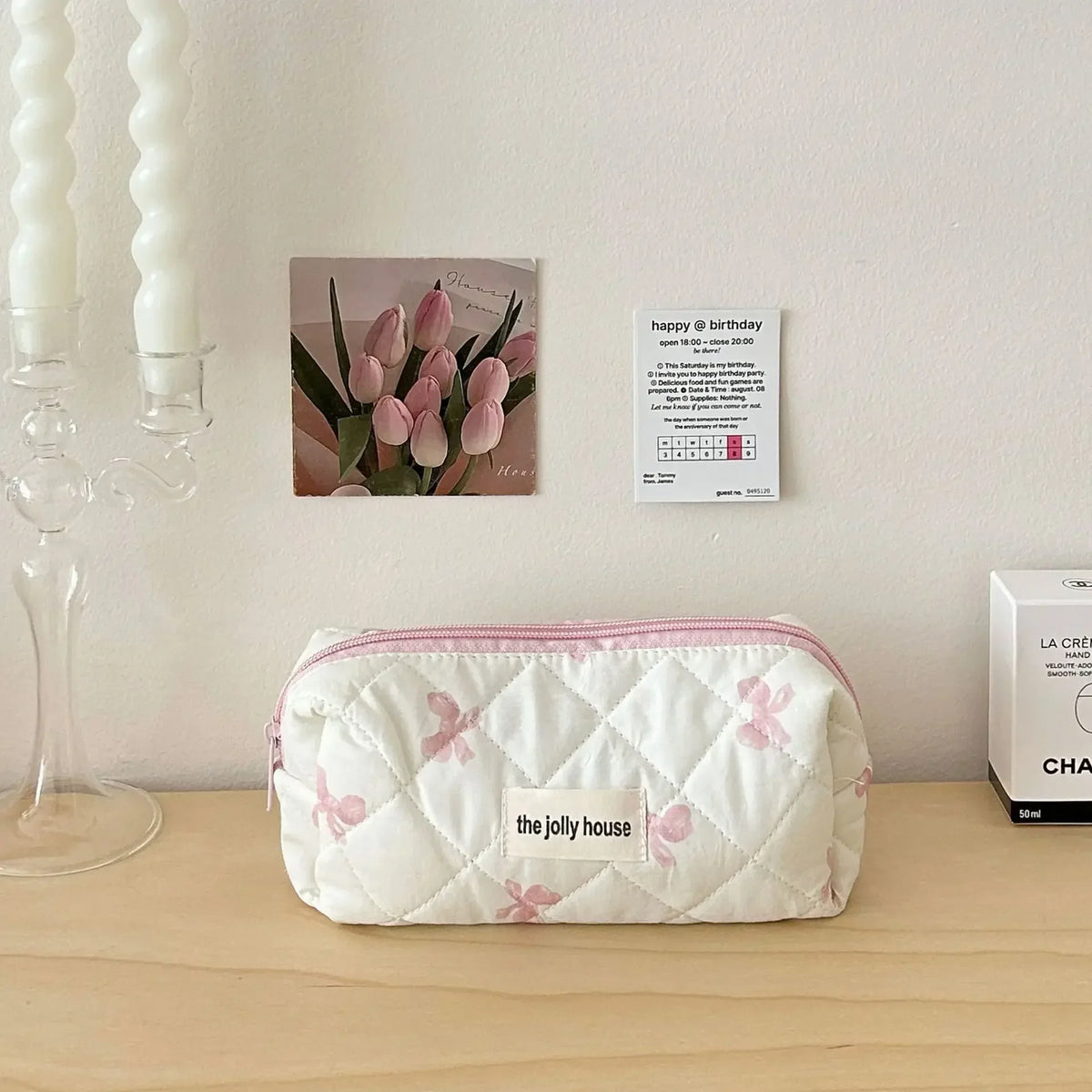 Bow Print Makeup Bag with Large Capacity