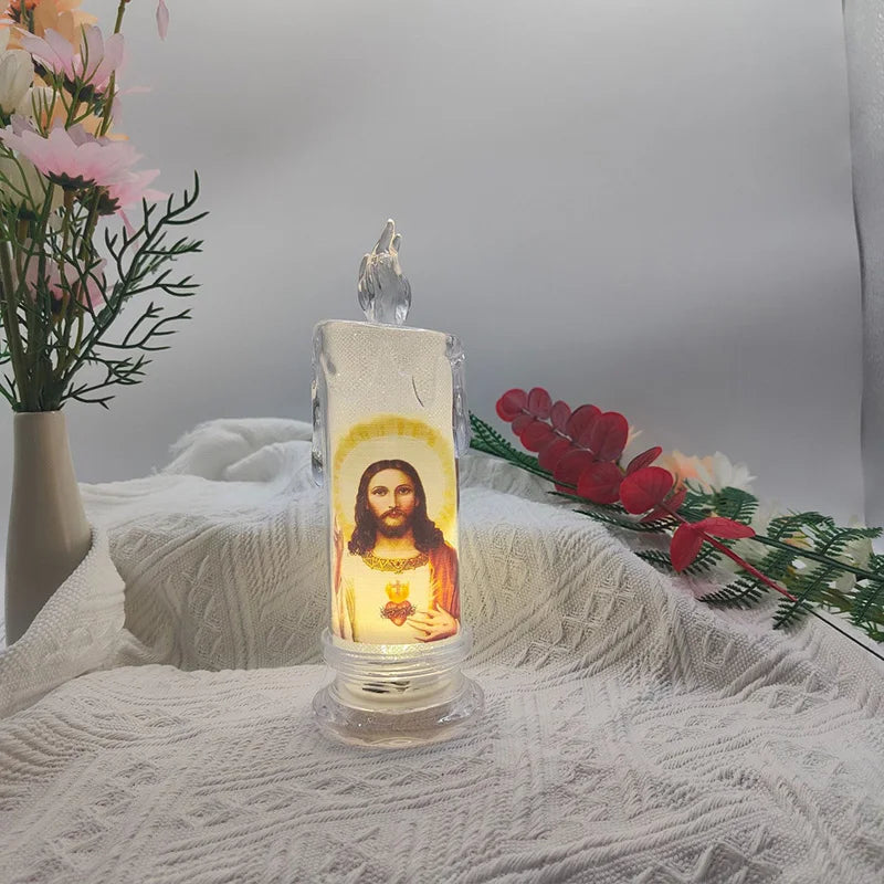 Flameless LED Prayer Candle with Religious Icon