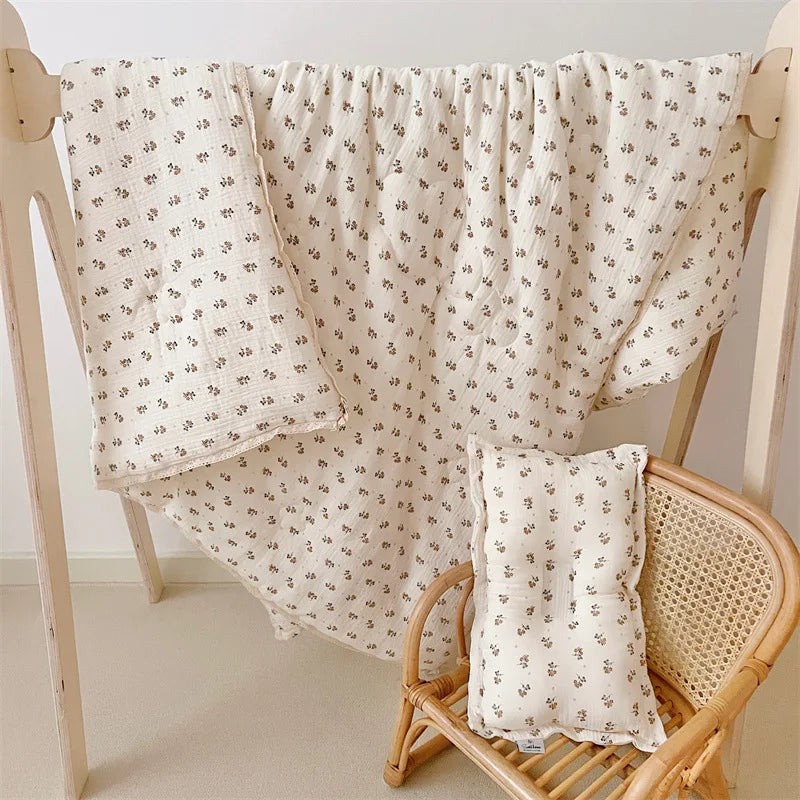 Vintage Floral Cotton Muslin Baby Quilt