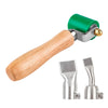 A wooden handle tool with a green silicone roller for welding and waterproofing applications.