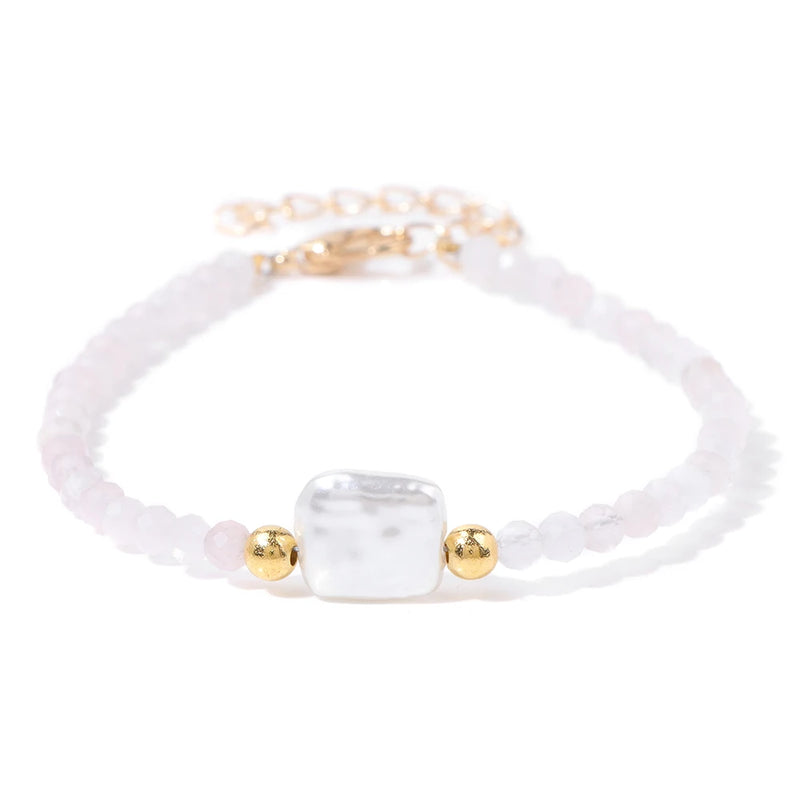 Natural Stone Bead Bracelet with Adjustable Lace-Up Closure