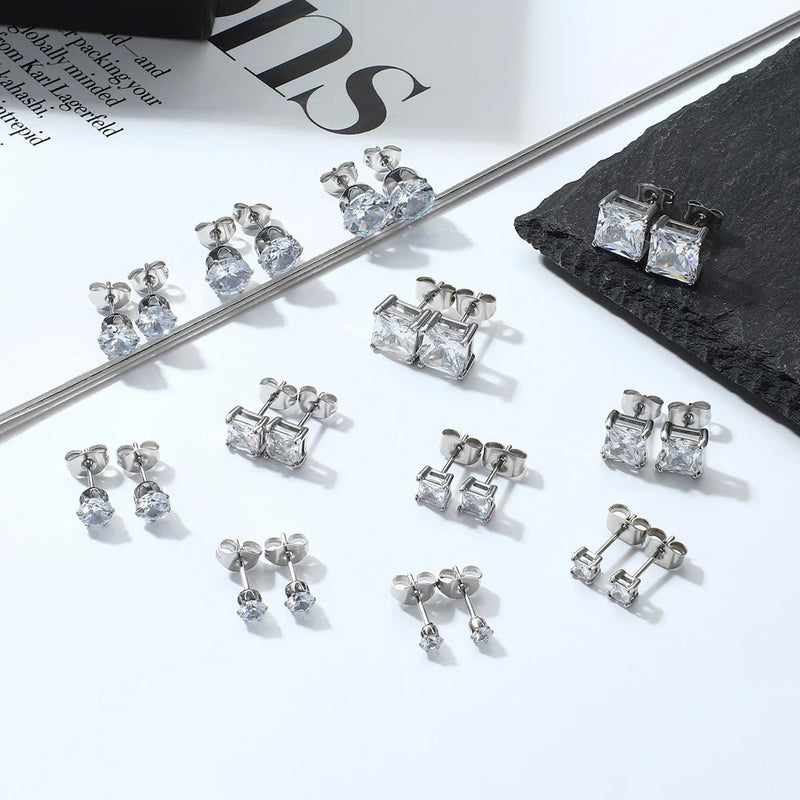 Boucles d'oreilles en acier inoxydable 316L hypoallergéniques avec zircons cubiques