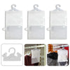 White reusable hanging moisture absorber bags with hooks shown in various contexts.