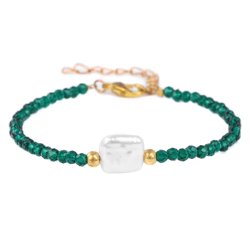 Natural Stone Bead Bracelet with Adjustable Lace-Up Closure