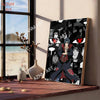 A canvas art print featuring a dark, stylized illustration of characters in vintage anime style.