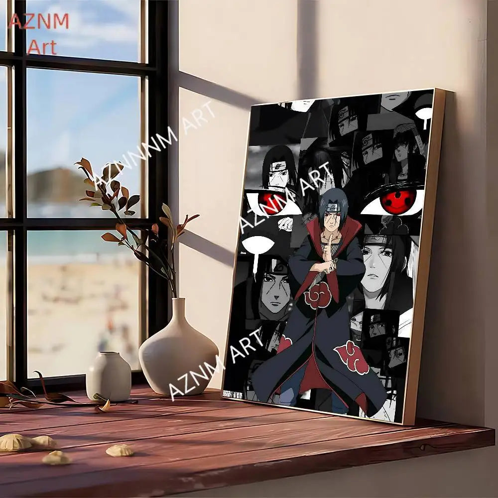 A canvas art print featuring a dark, stylized illustration of characters in vintage anime style.