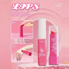 A pink lip gloss and lipstick kit for pretend play, showing different styles and simulation techniques.