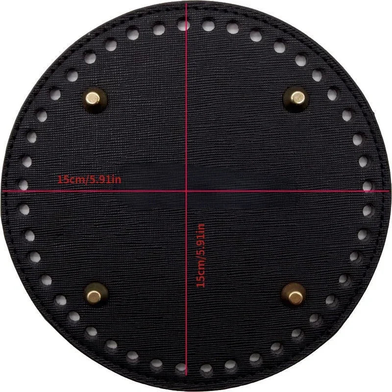 Black PU leather oval bag bottom for DIY crochet and knitted bags with stitch markers.