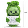 Handmade crochet pea green animal doll with a positive message card