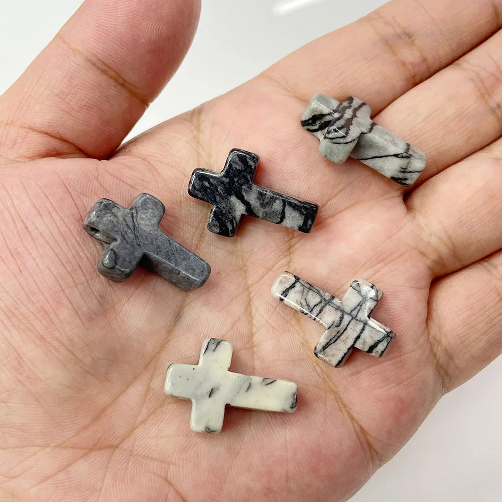 Natural Stone Cross Pendant Charm for Jewelry Making