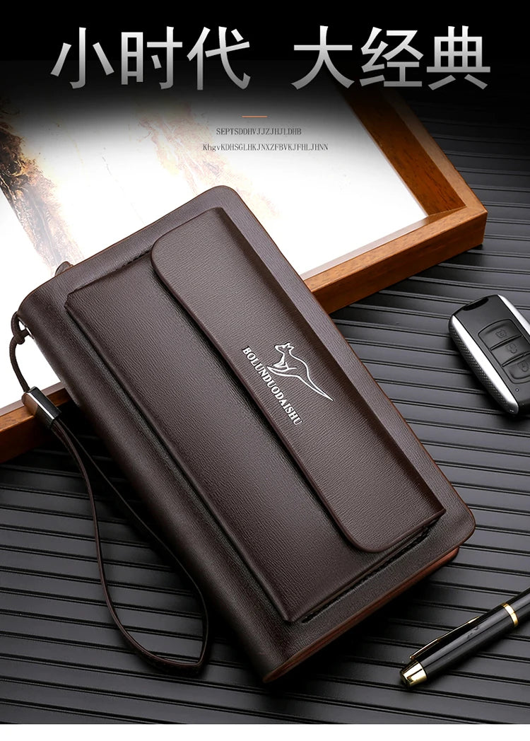 Men's Leather Clutch Wallet with Phone Pocket