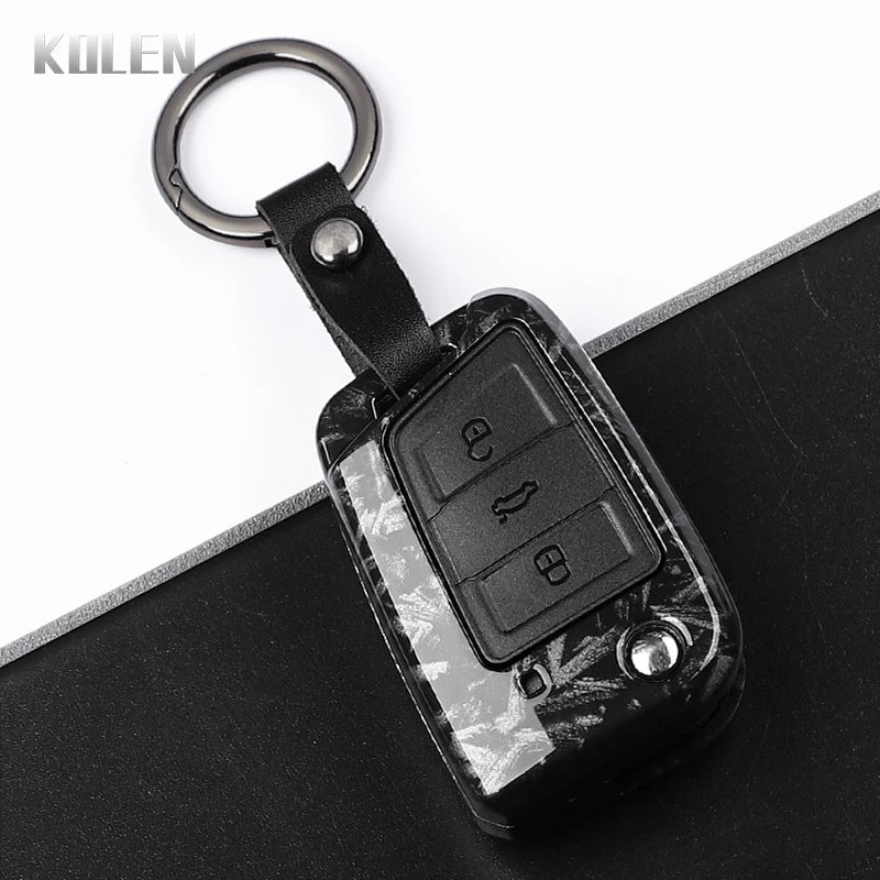 Carbon Fiber Car Key Case Cover for VW, SEAT & Skoda
