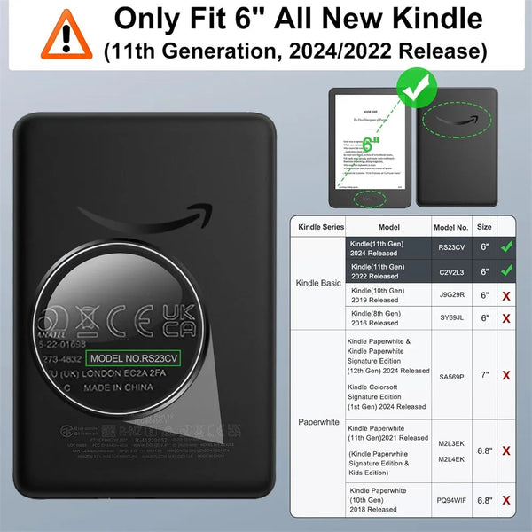 Étui de protection noir pour Kindle 6 pouces avec couverture magnétique.