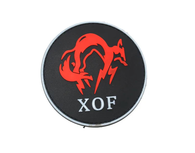 Red embroidered patch featuring a stylized fox silhouette with lightning claws on a black fabric background.