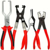A set of professional metal pliers and clamps for disconnecting fuel lines.