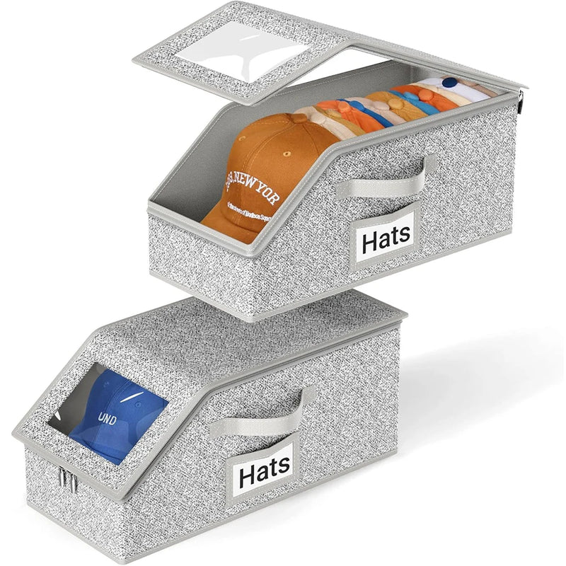 Stackable Fabric Hat Organizer with Clear Window