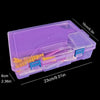 A clear plastic storage case for a diamond painting kit with various tools and components.