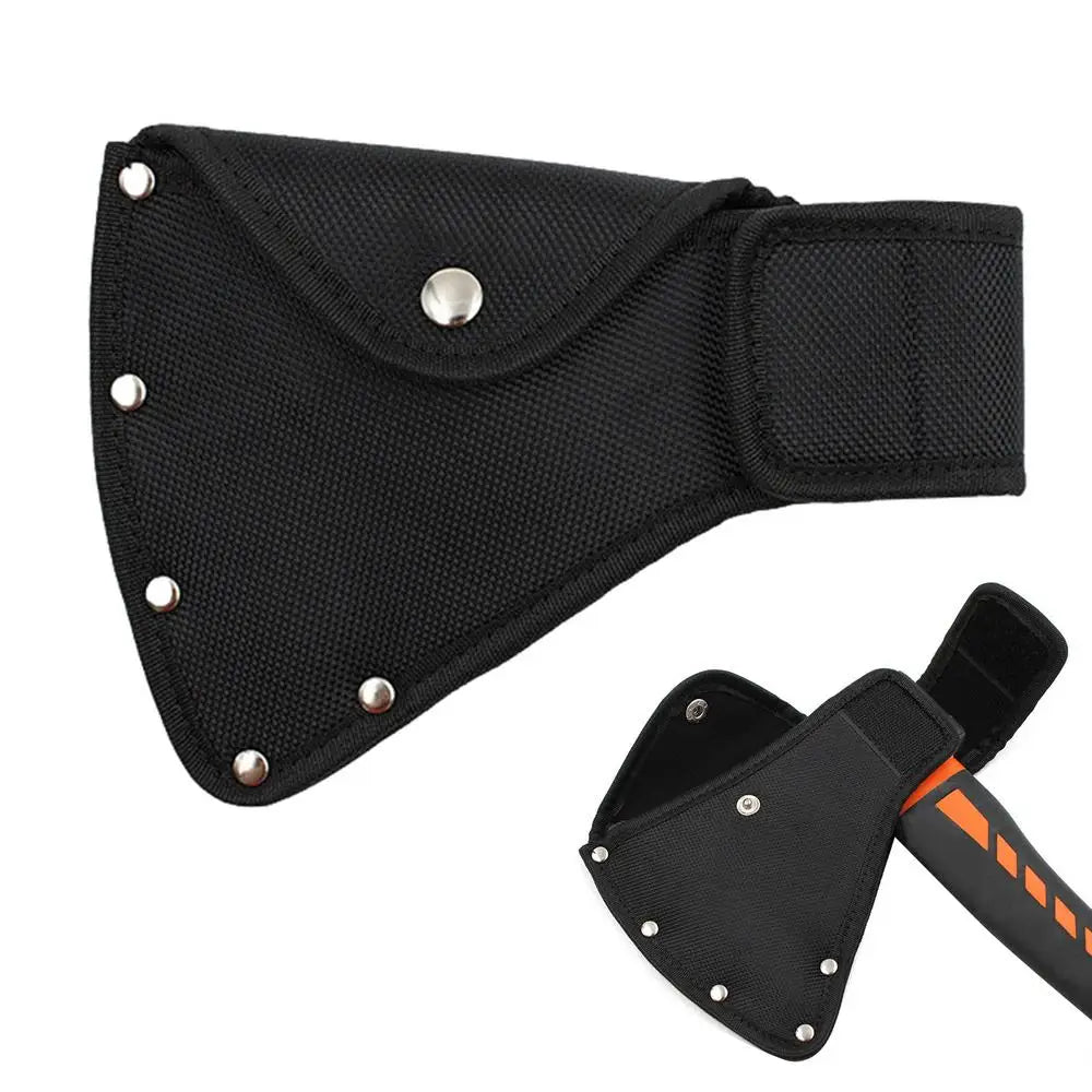 Black durable nylon axe blade cover with a belt loop and metal rivets