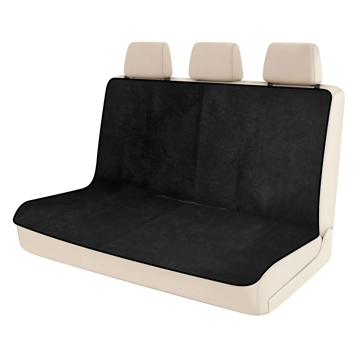 A beige universal rear bench seat cover for cars, trucks, and SUVs with separate headrests.