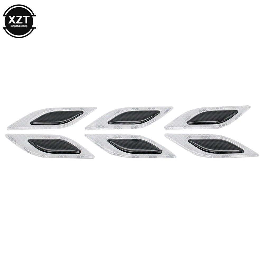 A set of six reflective carbon fiber car styling strips for vehicle customization.