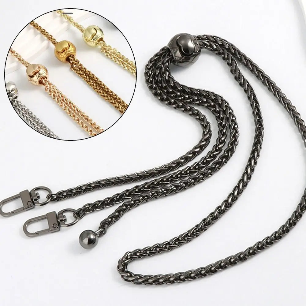 A set of elegant metal chain straps in silver and gold colors, shown with a close-up view.