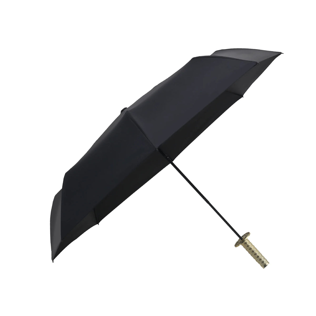 Black folding parasol or umbrella with a handle, inspired by Demon Slayer