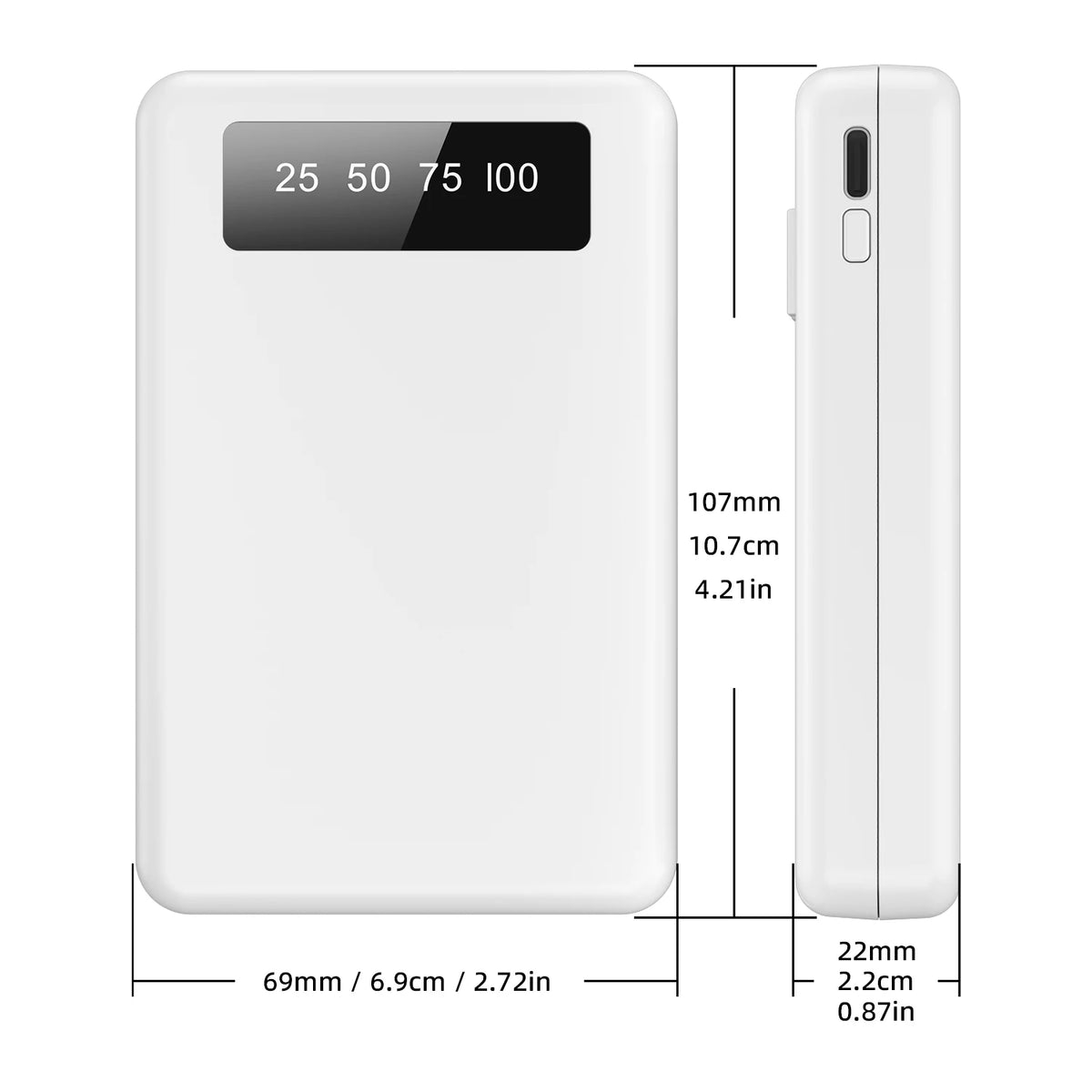 Slim 10000mAh Power Bank with Digital Display and Built-In Cables