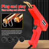 Red plastic welding repair kit with staples shown next to a drill bit on a dark background