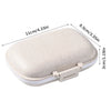 A beige weekly pill organizer with eight compartments shown from above.