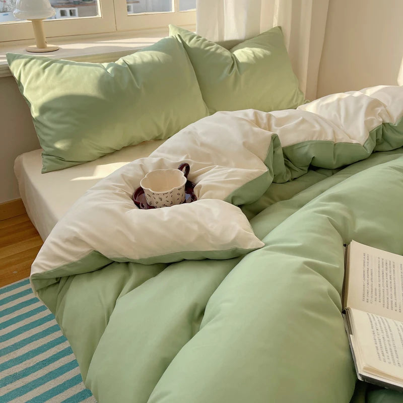 4-Piece Cotton Bedding Set with Duvet Cover, Flat Sheet, and Pillowcases