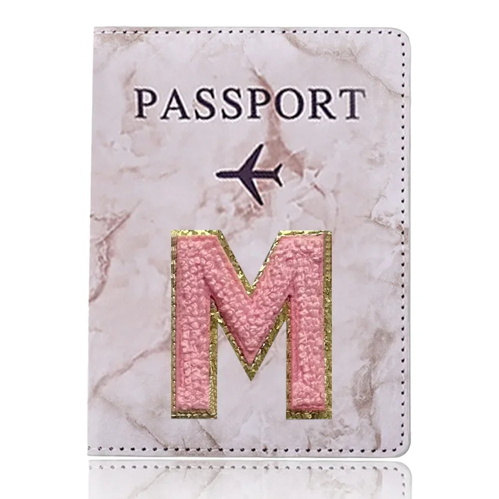 Embroidered Letter Passport Holder with Card Pocket
