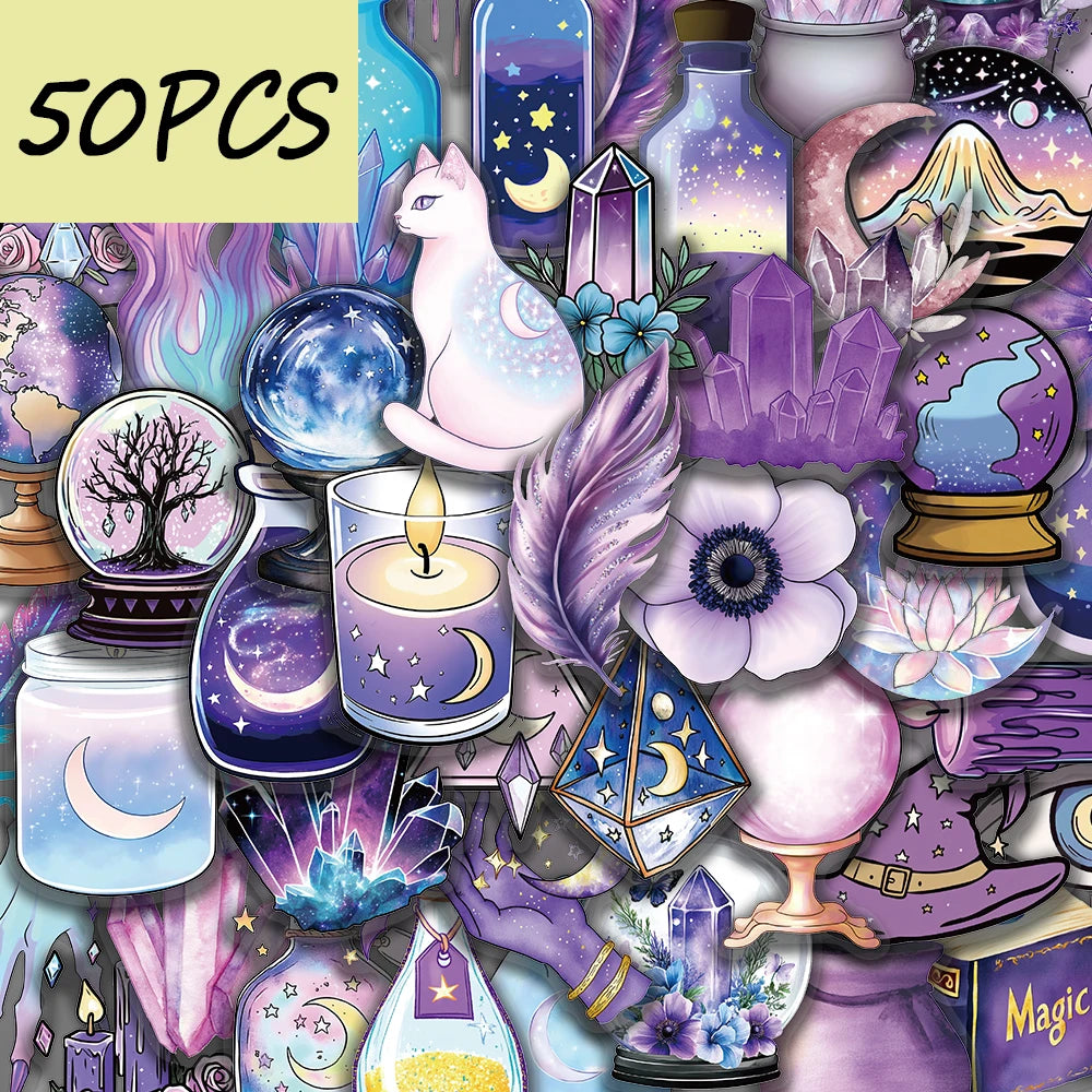 Purple Witch Magic Sticker Pack – 50 Waterproof Vinyl Decals