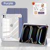 Purple slim trifold iPad case with acrylic back and a protective cover shown next to the product.
