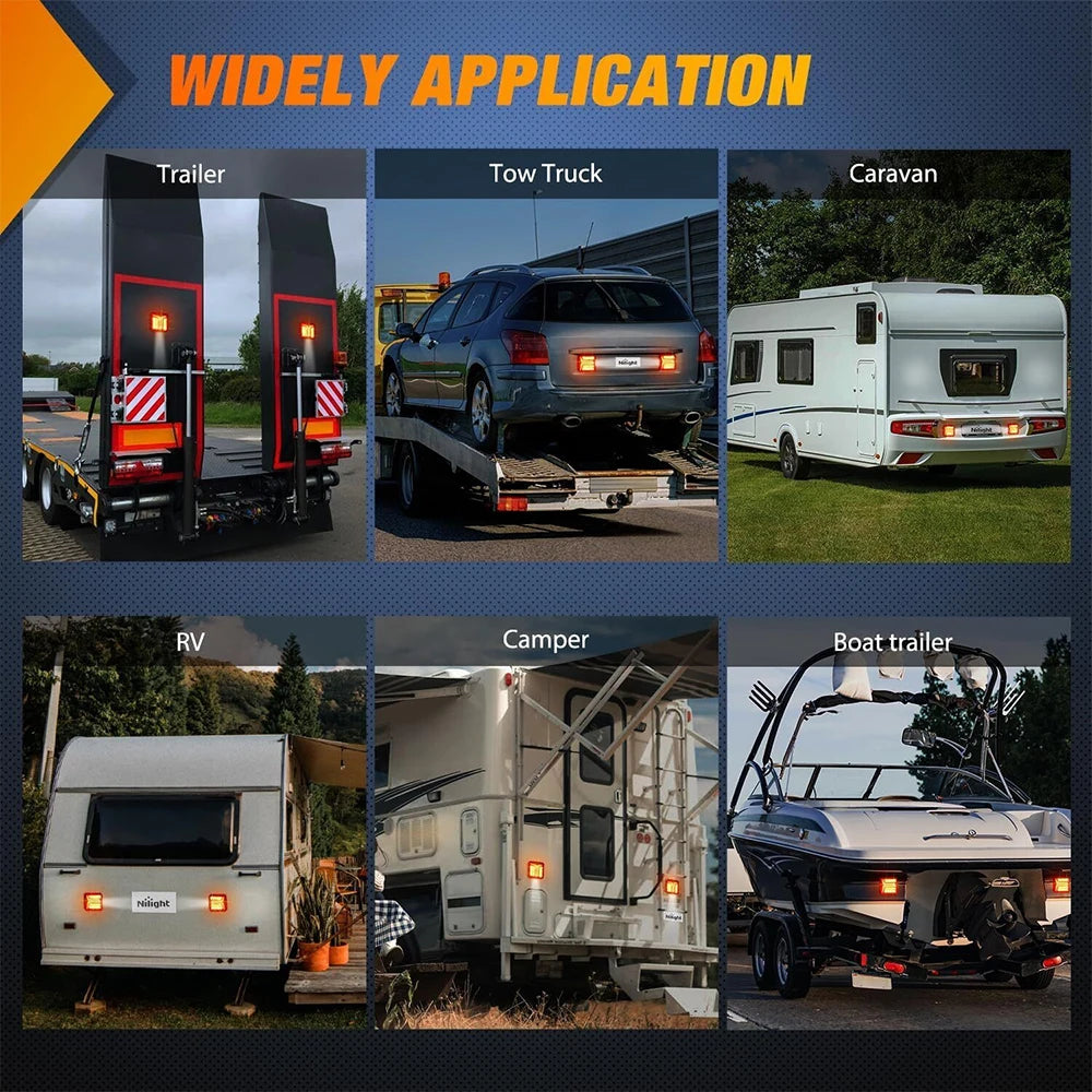 A collection of various vehicles and trailers, including a trailer, tow truck, caravan, RV, camper, and boat trailer, all equ