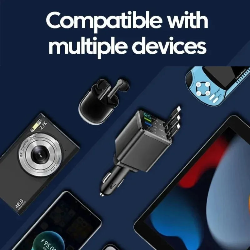 7-in-1 Retractable Car Charger with Fast Charging