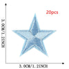 A blue star embroidery patch is shown against a measurement scale, indicating its size of 3.0cm or 1.2inch.