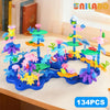 A set of 134 plastic flower garden building toys featuring various colorful sea creatures and plants.