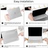 Instructions for easy installation of a durable hard shell case for a MacBook with a keyboard cover.