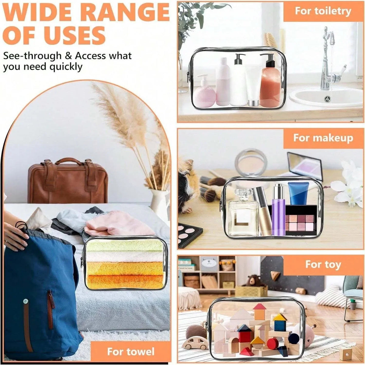 Clear Travel Toiletry Bag with Zipper