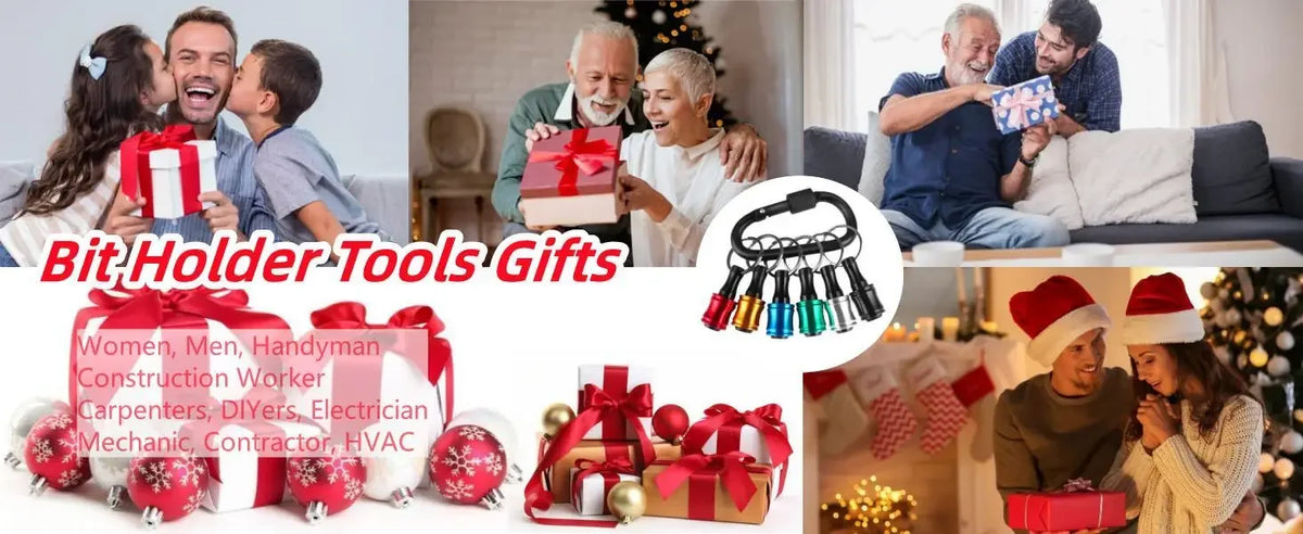 A collection of magnetic hex bit holders and tools gifts including red and white boxes and various tool kits.