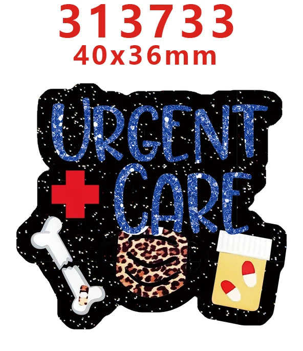 Glitter acrylic nurse badge charms set featuring a red cross and a bone symbol.